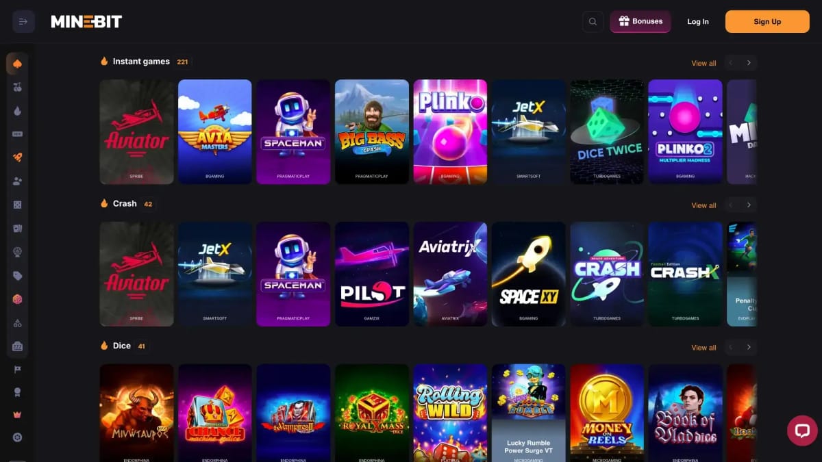 MineBit Canadian casino desktop instant games