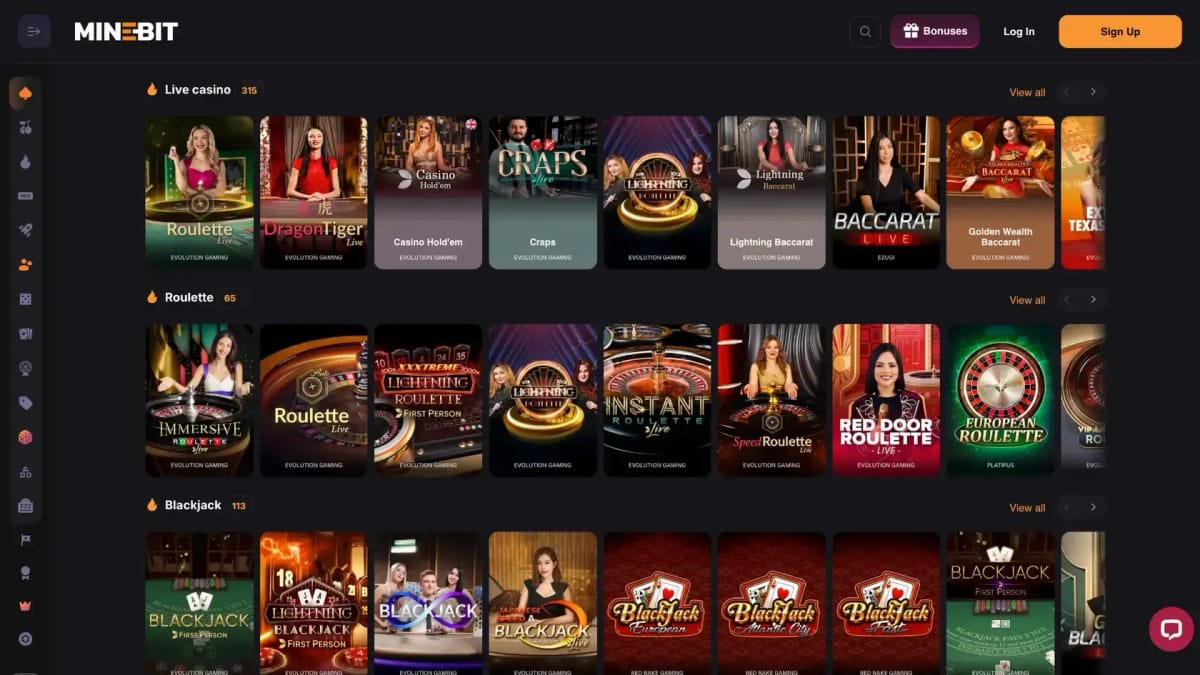 MineBit Canadian desktop live casino